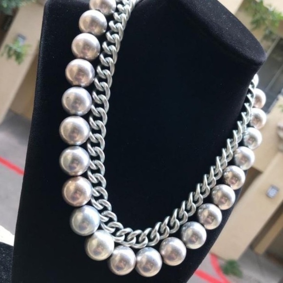 Anne Klein Vintage Jumbo Silver Pearls Beads Chain Runway Statement Necklace - Picture 8 of 15